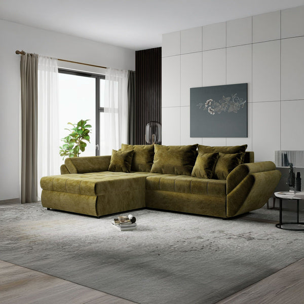 Colțar extensibil dumonde cu ladă de depozitare Loana Monolith Verde olive 270x185 cm