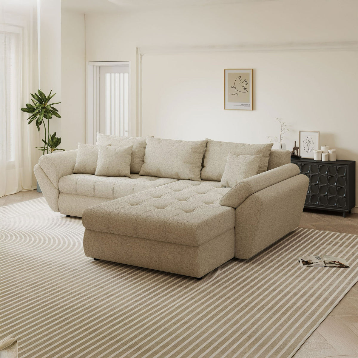 Colțar extensibil dumonde cu ladă de depozitare Loana Monte Bej II 270x185 cm