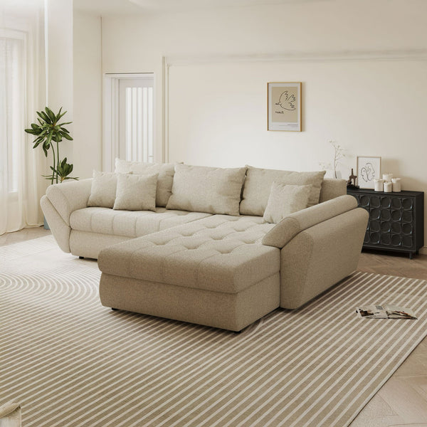 Colțar extensibil dumonde cu ladă de depozitare Loana Monte Bej II 270x185 cm