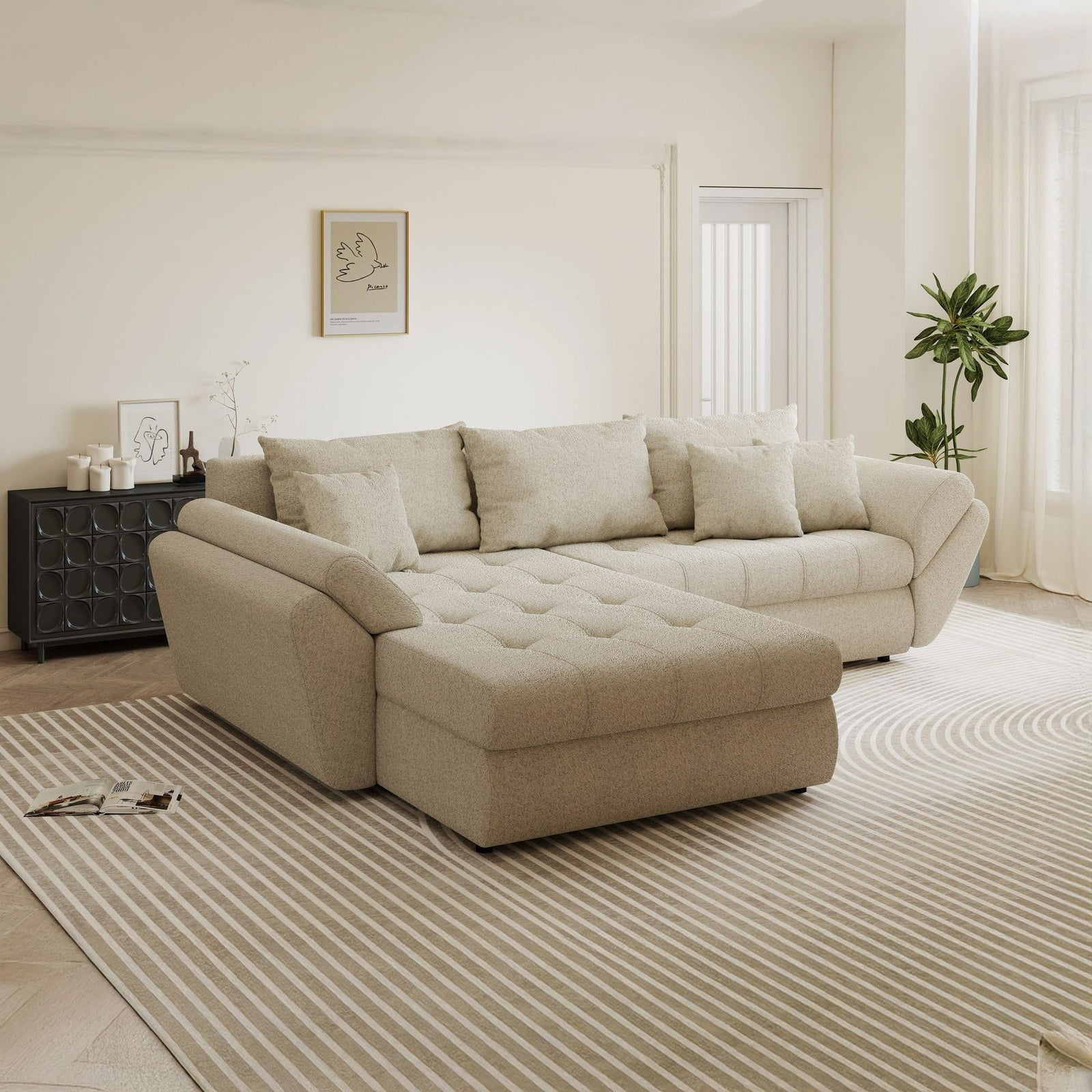 Colțar extensibil dumonde cu ladă de depozitare Loana Monte Bej 270x185 cm