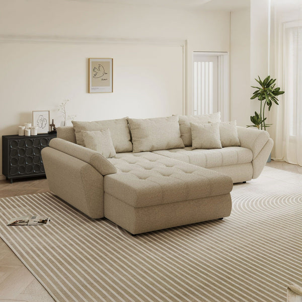 Colțar extensibil dumonde cu ladă de depozitare Loana Monte Bej 270x185 cm