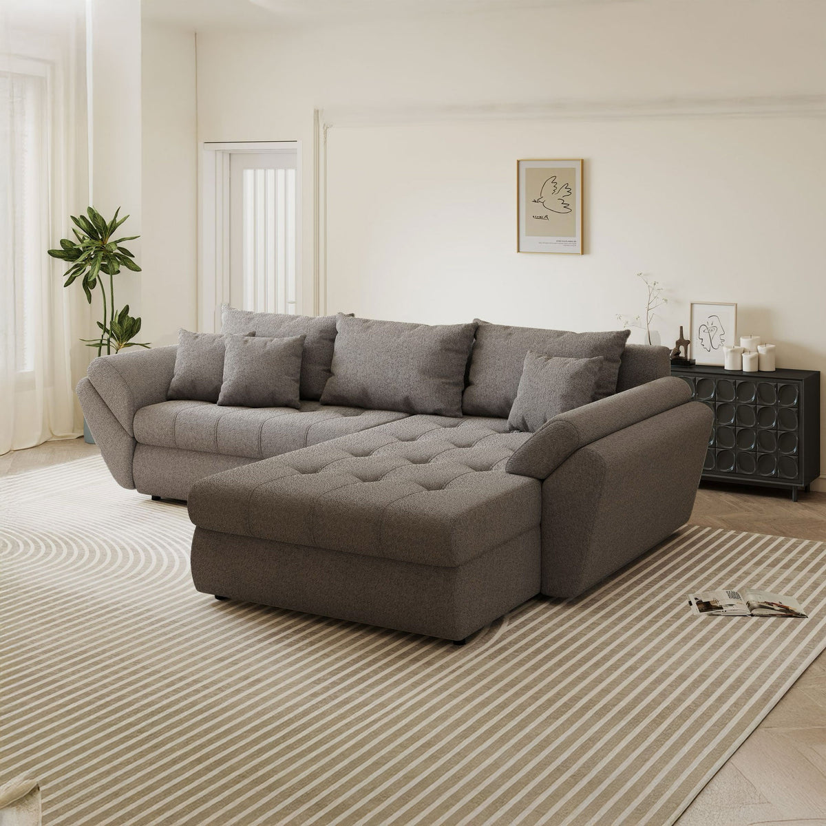Colțar extensibil dumonde cu ladă de depozitare Loana Monte Gri II 270x185 cm