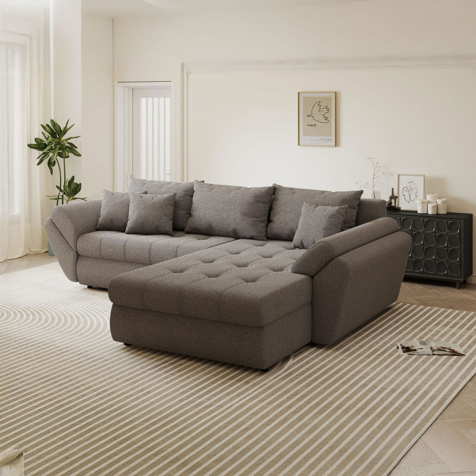 Colțar extensibil dumonde cu ladă de depozitare Loana Monte Gri II 270x185 cm
