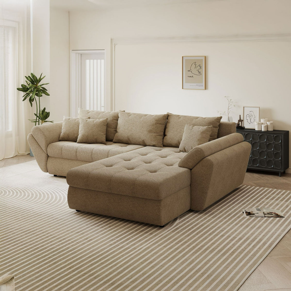 Colțar extensibil dumonde cu ladă de depozitare Loana Quelle Bej II 270x185 cm