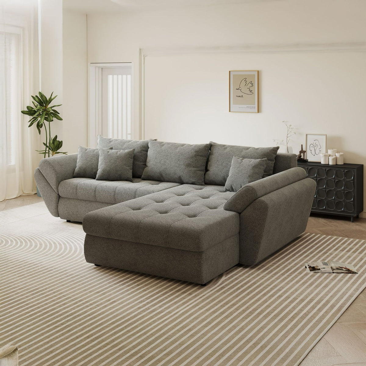 Colțar extensibil dumonde cu ladă de depozitare Loana Quelle Gri II 270x185 cm