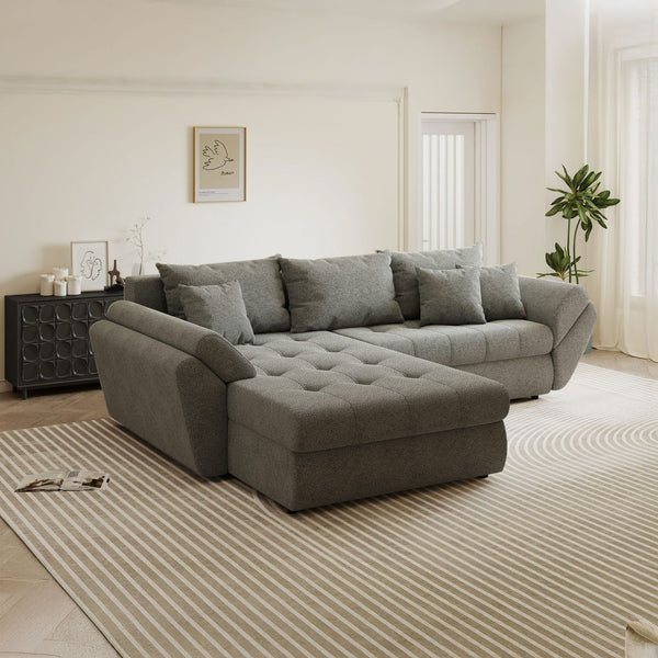 Colțar extensibil dumonde cu ladă de depozitare Loana Quelle Gri 270x185 cm