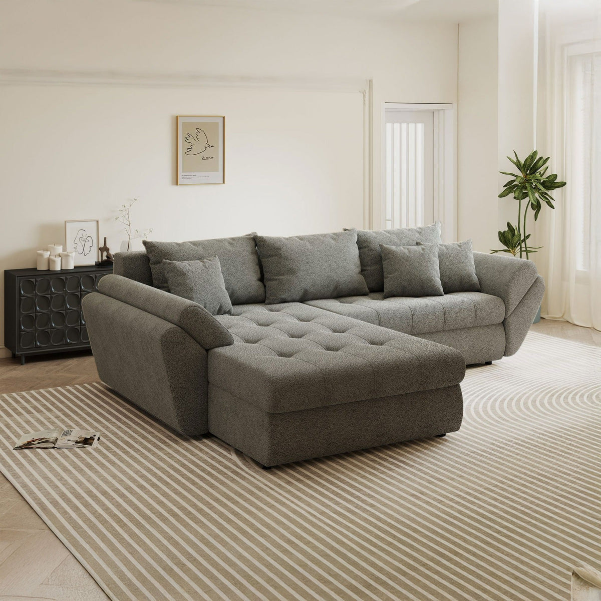 Colțar extensibil dumonde cu ladă de depozitare Loana Quelle Gri 270x185 cm