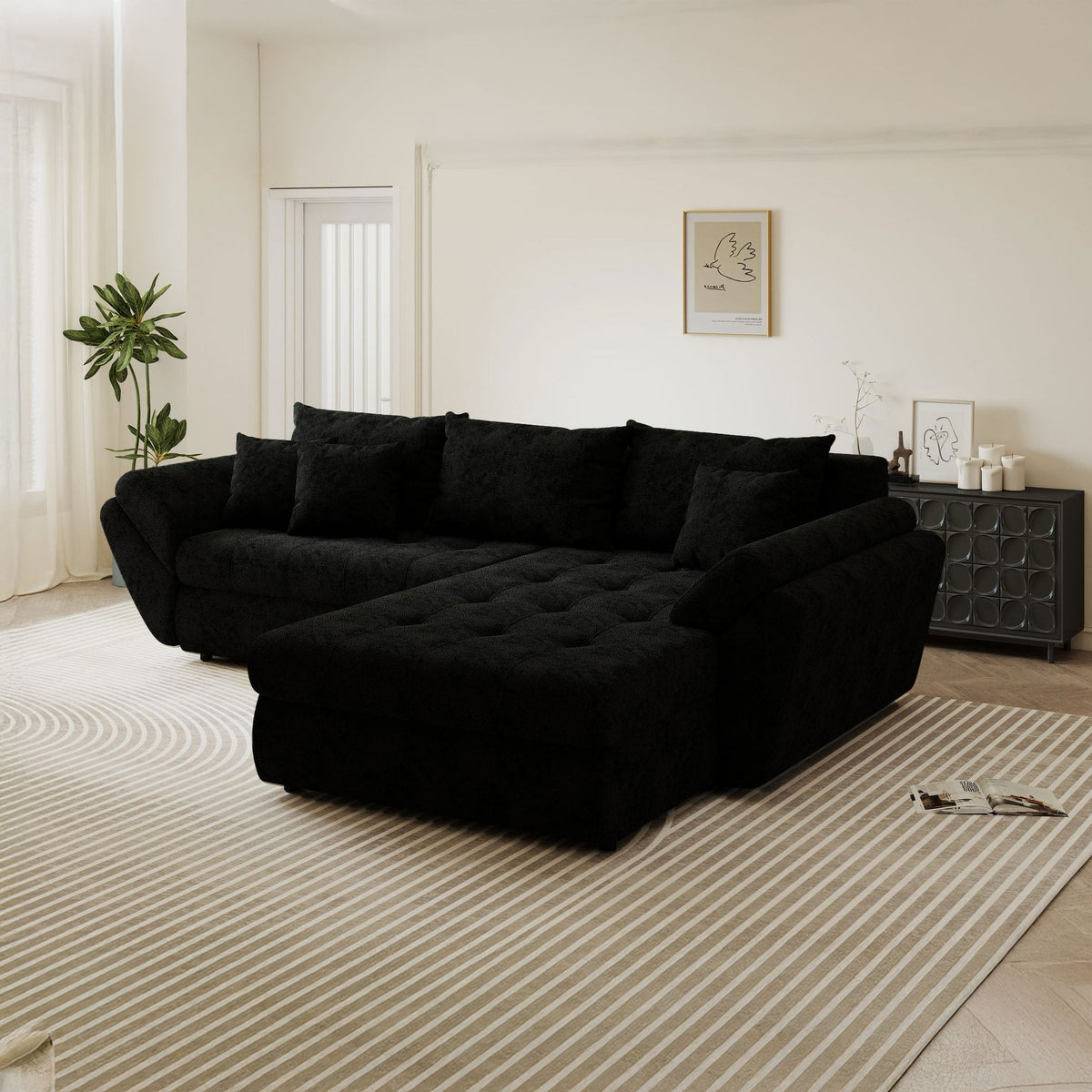 Colțar extensibil dumonde cu ladă de depozitare Loana Quelle Negru II 270x185 cm