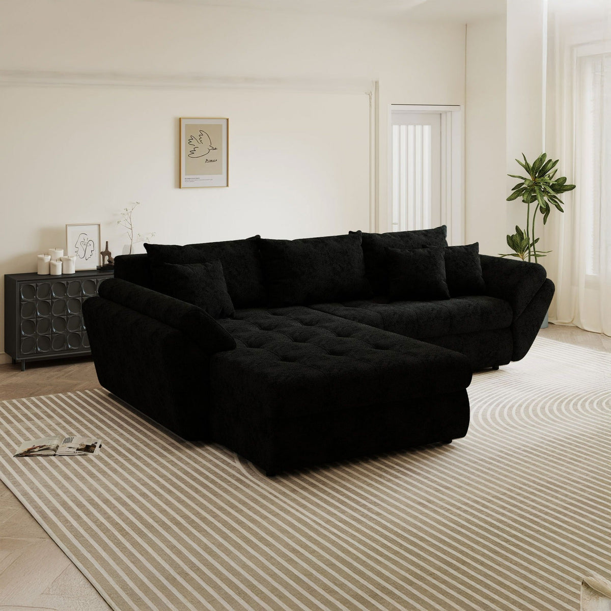 Colțar extensibil dumonde cu ladă de depozitare Loana Quelle Negru 270x185 cm