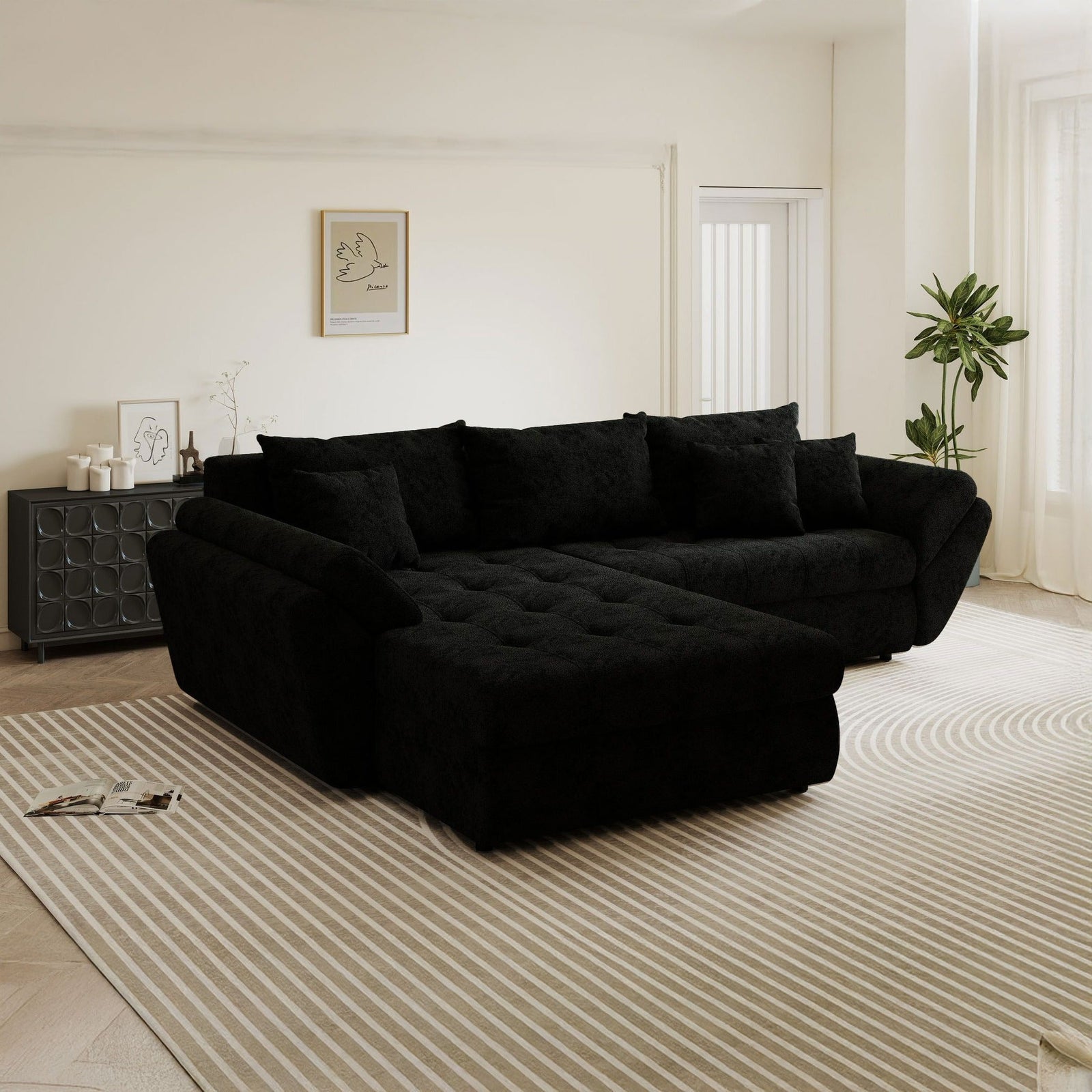 Colțar extensibil dumonde cu ladă de depozitare Loana Quelle Negru 270x185 cm