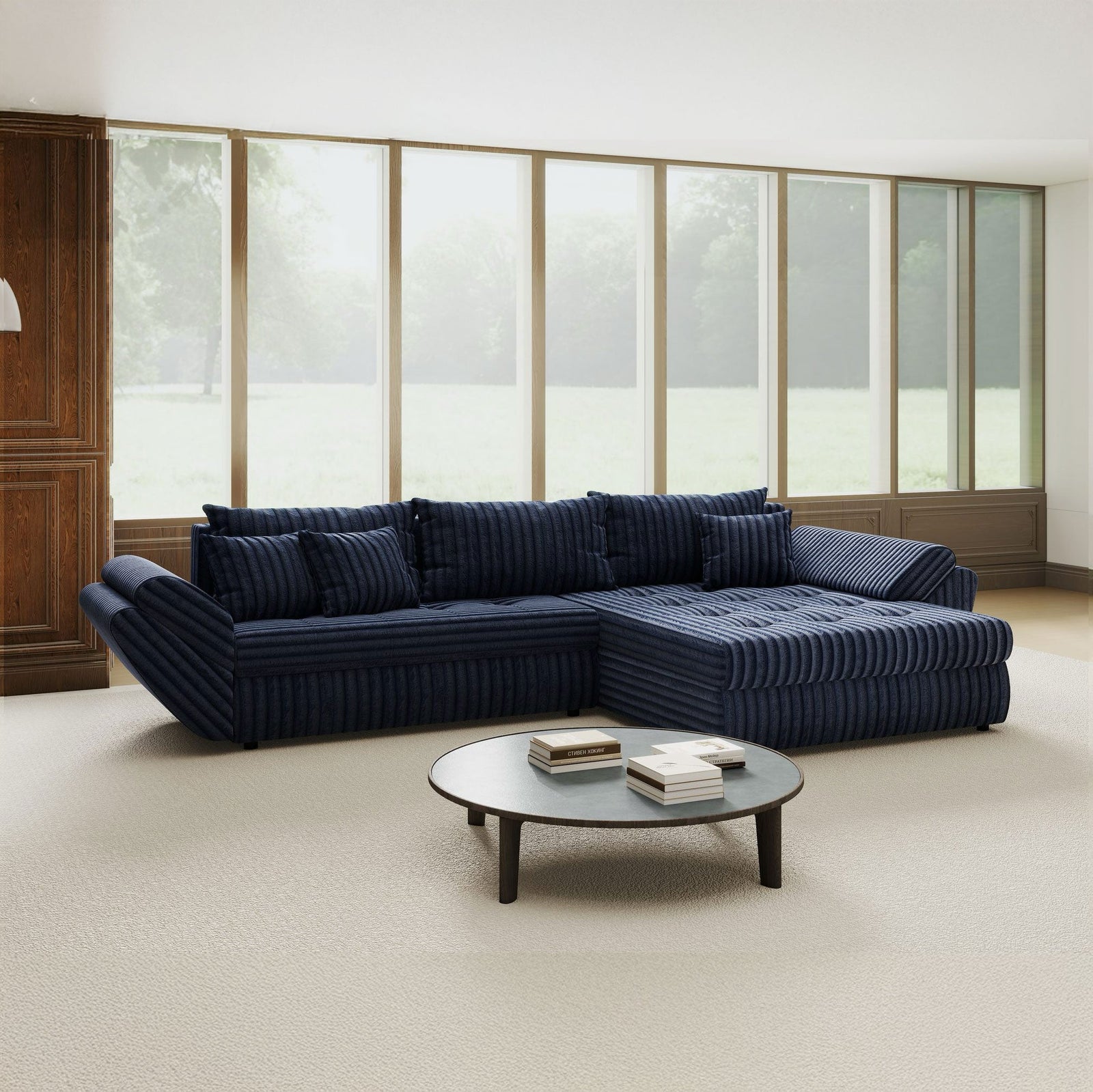 Colțar extensibil dumonde cu ladă de depozitare Loana Tilia Albastru II 270x185 cm