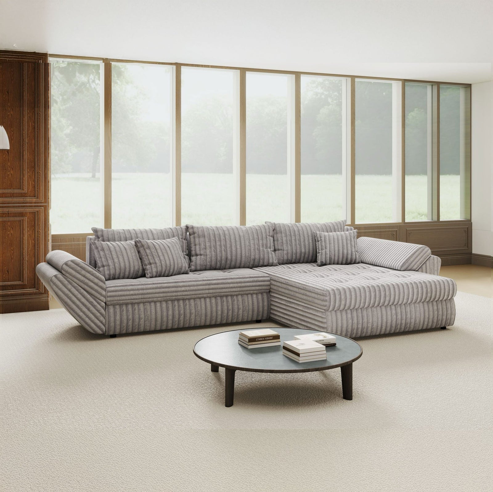 Colțar extensibil dumonde cu ladă de depozitare Loana Tilia Gri II 270x185 cm