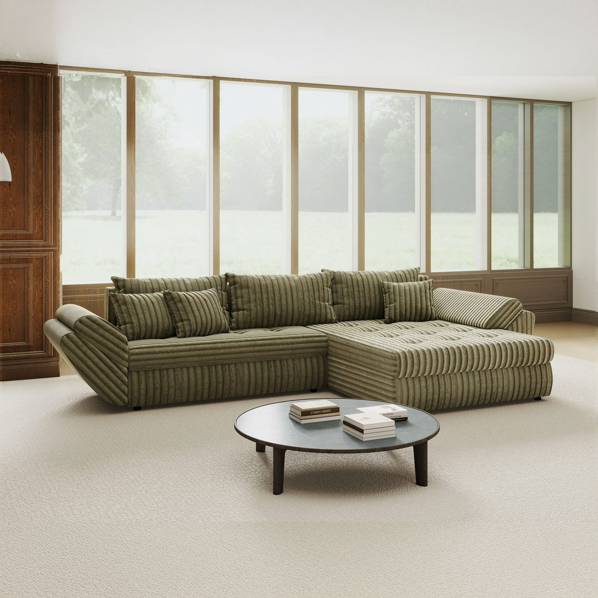 Colțar extensibil dumonde cu ladă de depozitare Loana Tilia Verde olive II 270x185 cm