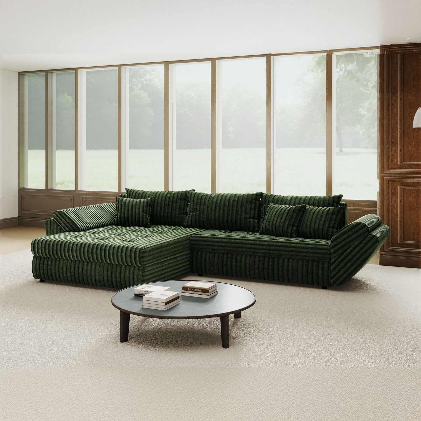 Colțar extensibil dumonde cu ladă de depozitare Loana Tilia Verde 270x185 cm