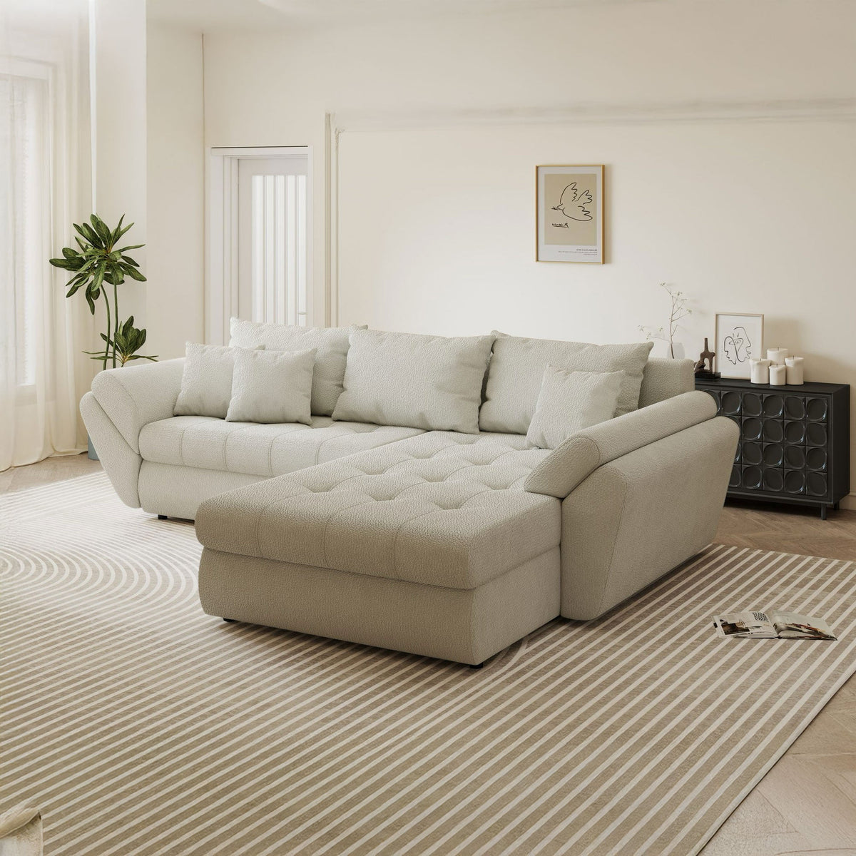 Colțar extensibil dumonde cu ladă de depozitare Loana Vibe Bej II 270x185 cm