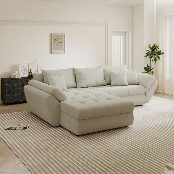 Colțar extensibil dumonde cu ladă de depozitare Loana Vibe Bej 270x185 cm