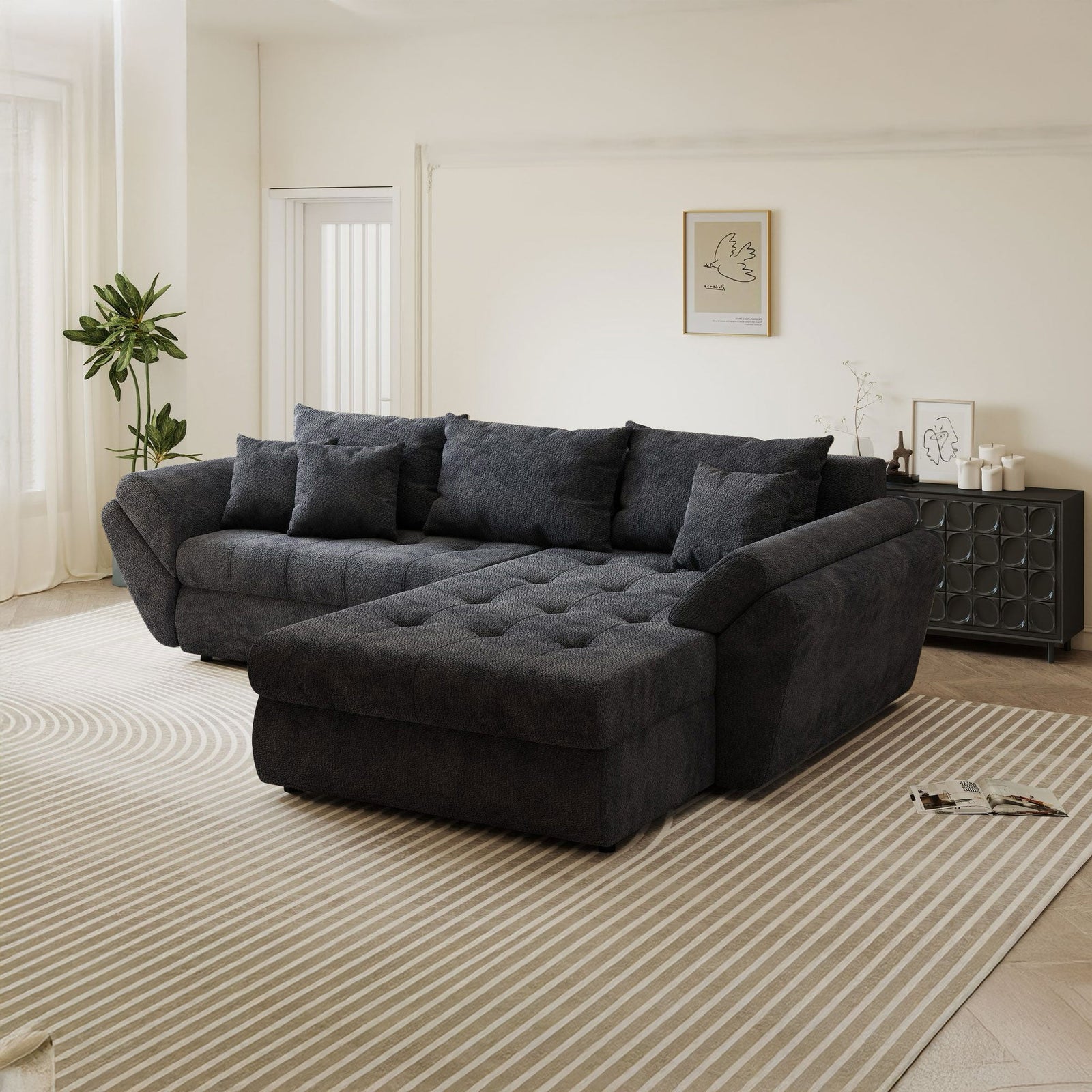 Colțar extensibil dumonde cu ladă de depozitare Loana Vibe Gri antracit II 270x185 cm