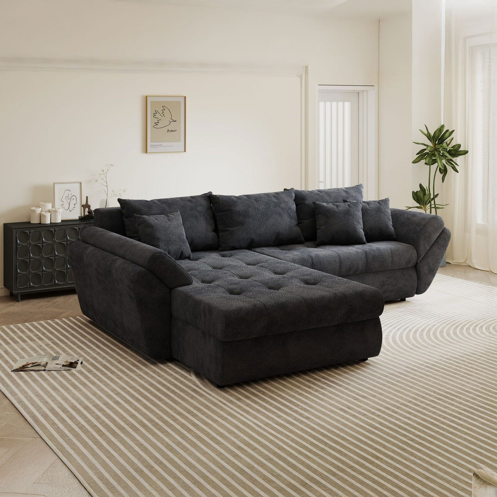 Colțar extensibil dumonde cu ladă de depozitare Loana Vibe Gri antracit 270x185 cm
