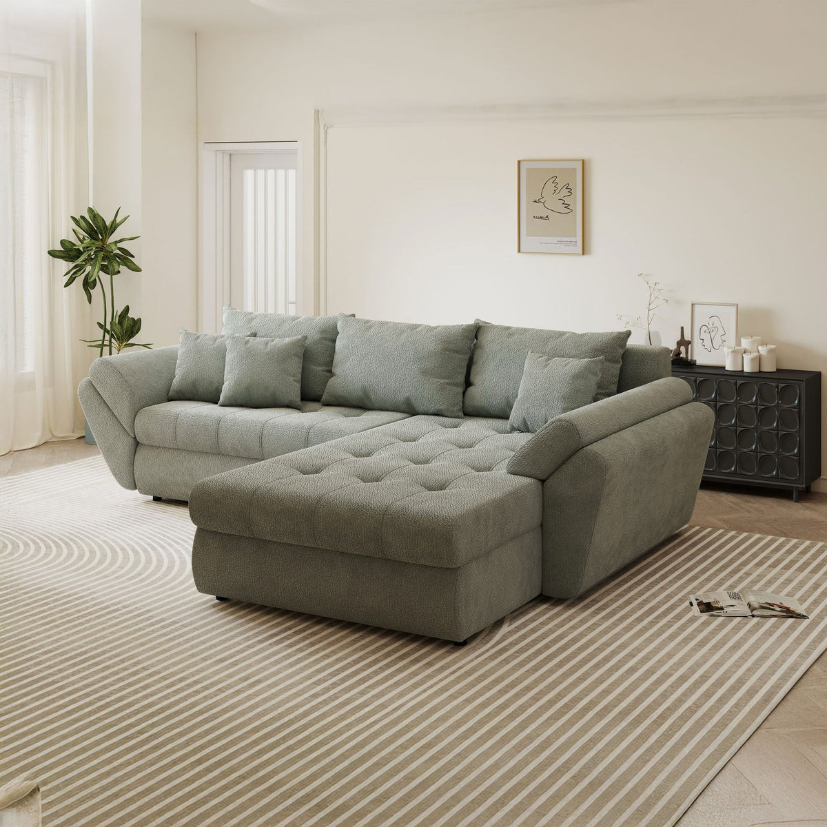 Colțar extensibil dumonde cu ladă de depozitare Loana Vibe Mint II 270x185 cm