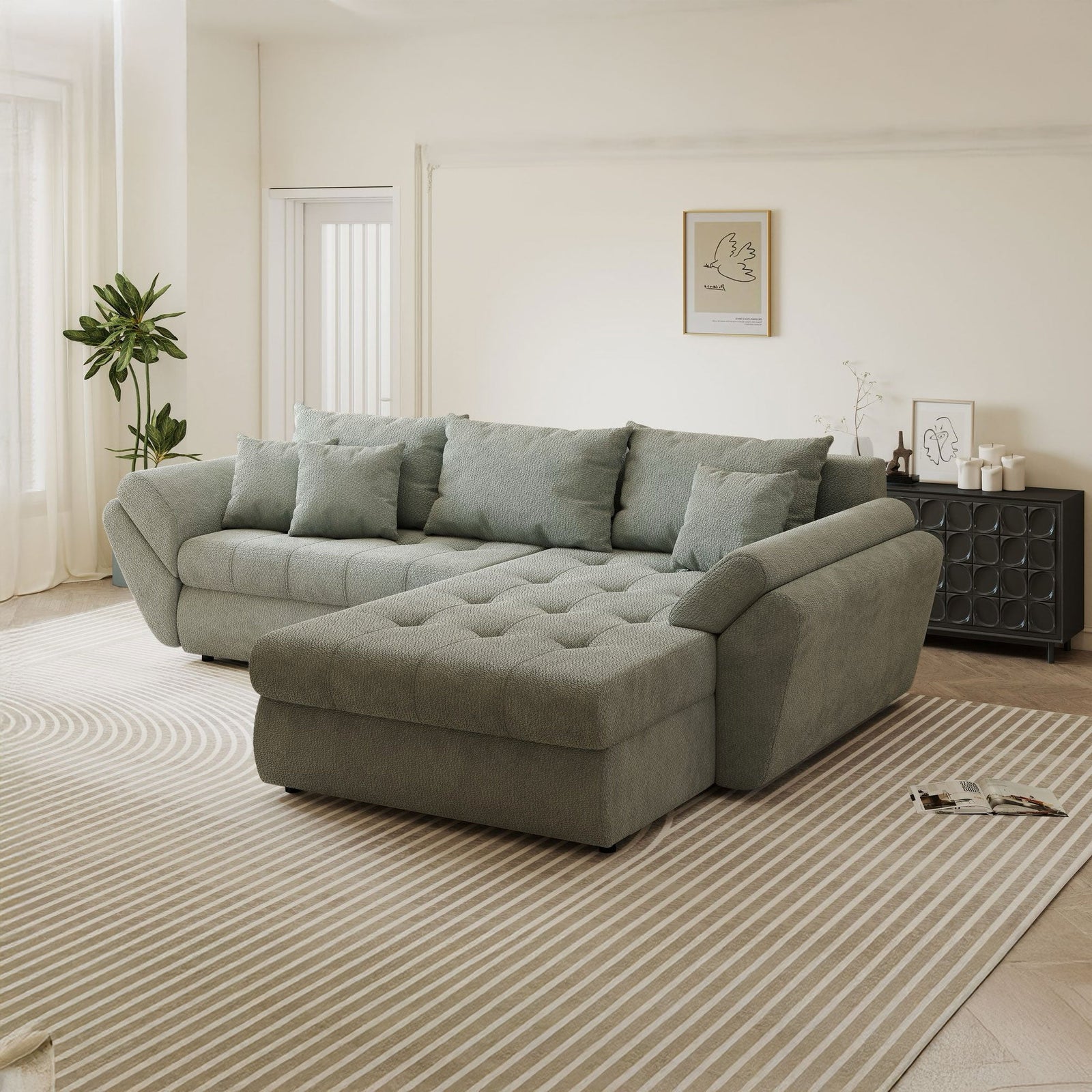 Colțar extensibil dumonde cu ladă de depozitare Loana Vibe Mint II 270x185 cm