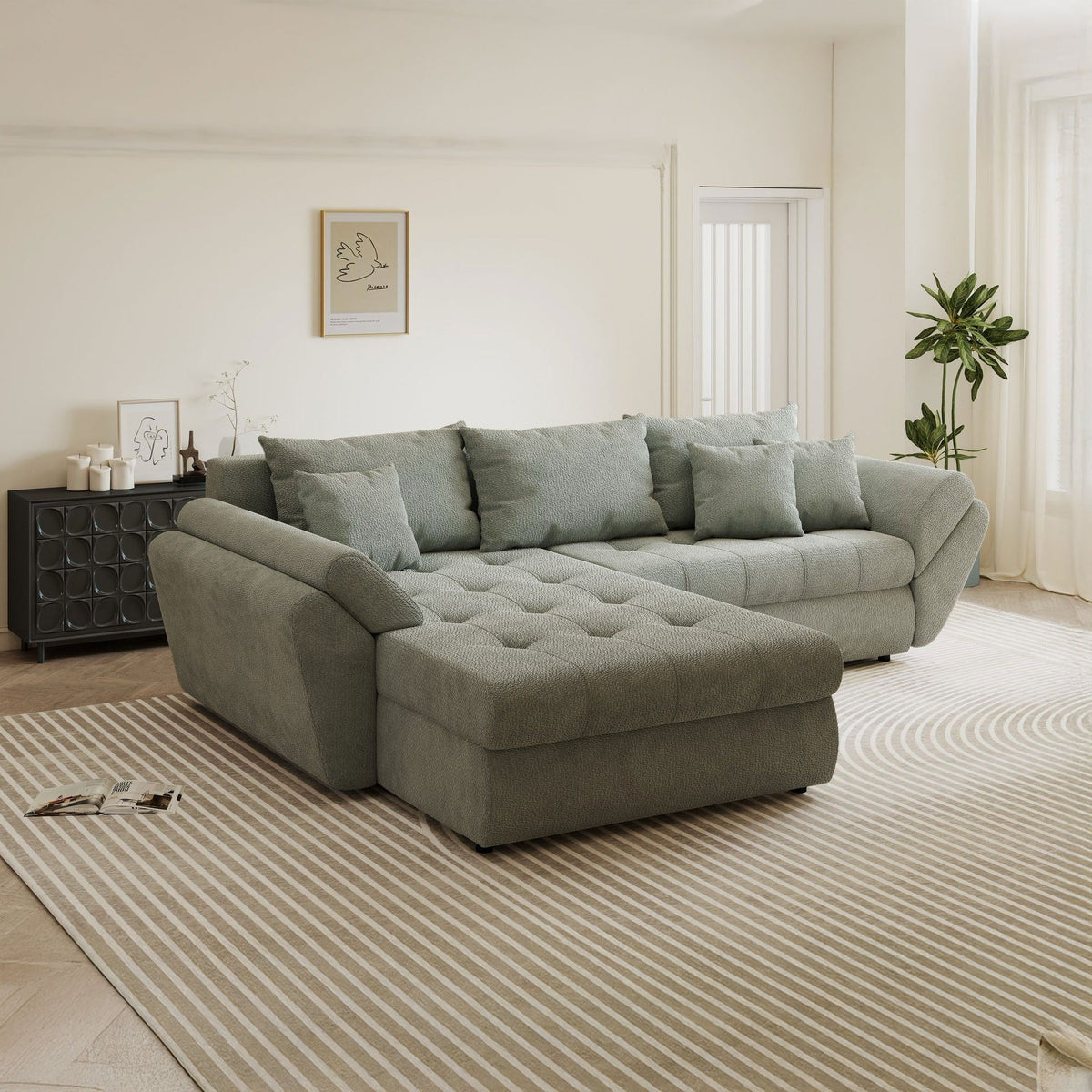 Colțar extensibil dumonde cu ladă de depozitare Loana Vibe Mint 270x185 cm