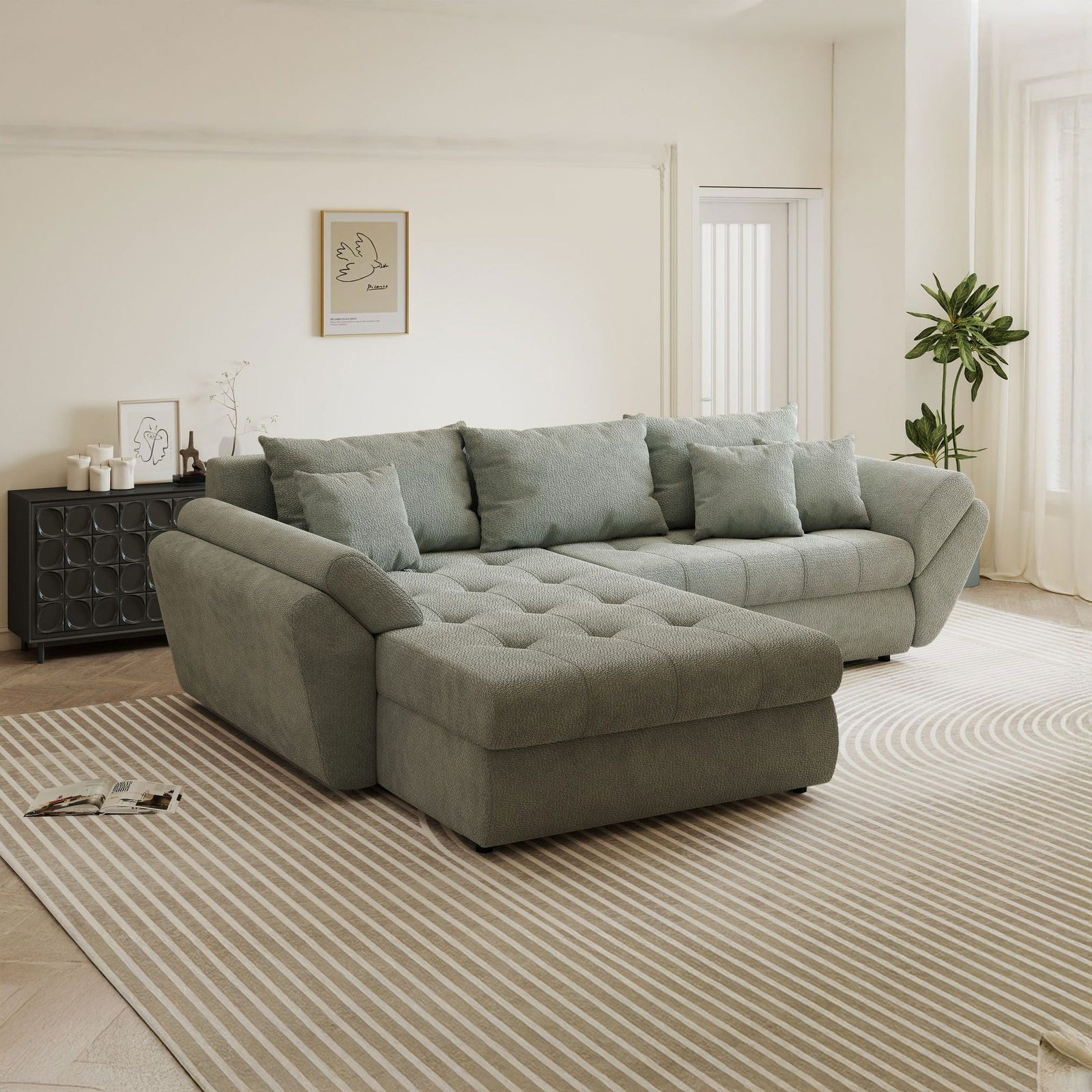 Colțar extensibil dumonde cu ladă de depozitare Loana Vibe Mint 270x185 cm