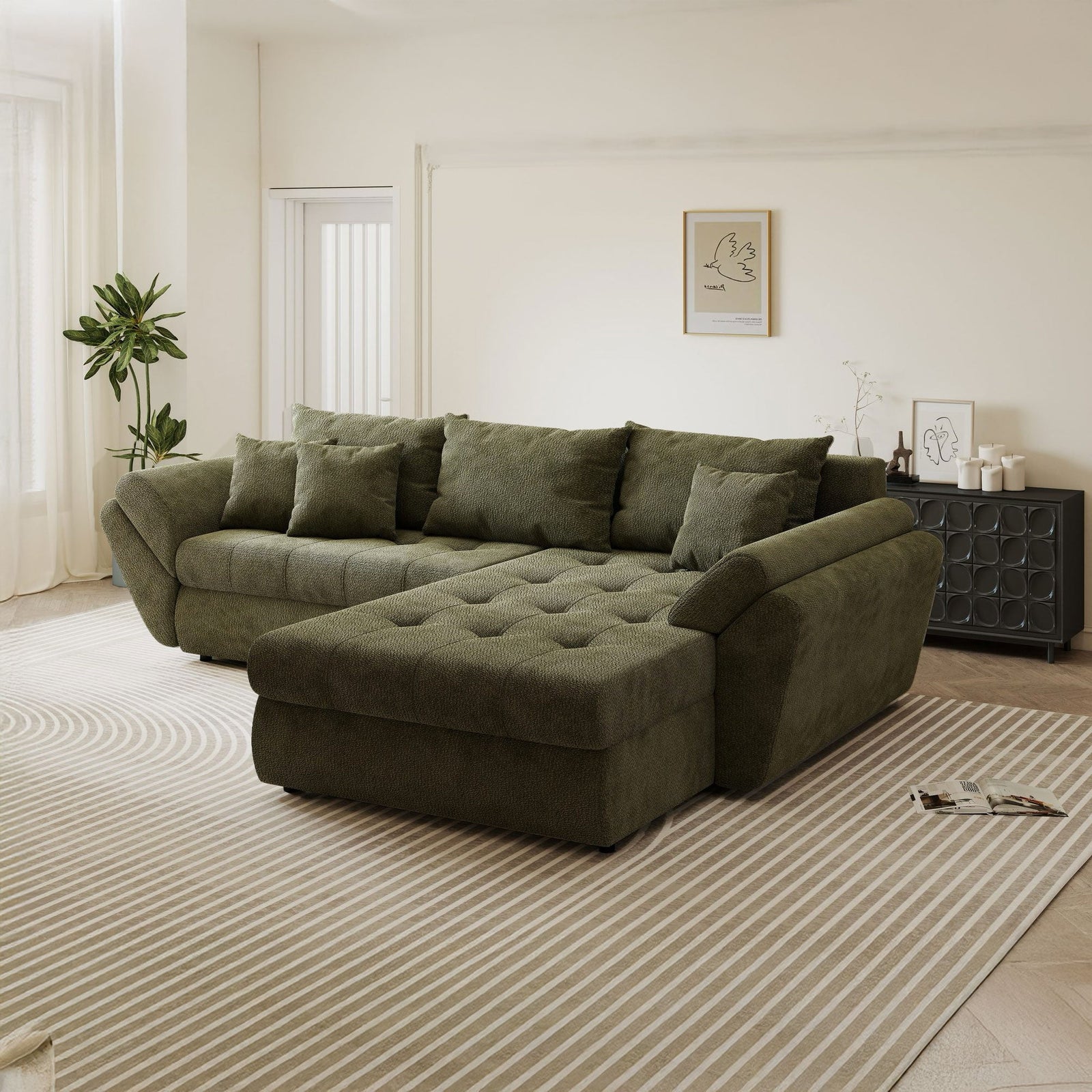 Colțar extensibil dumonde cu ladă de depozitare Loana Vibe Olive II 270x185 cm