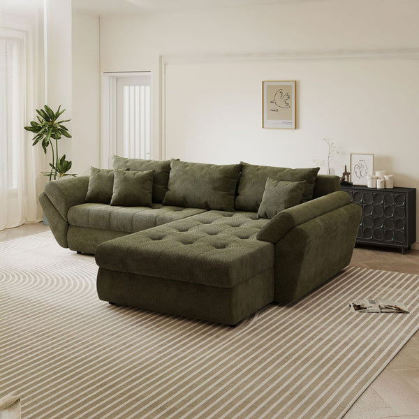 Colțar extensibil dumonde cu ladă de depozitare Loana Vibe Olive II 270x185 cm