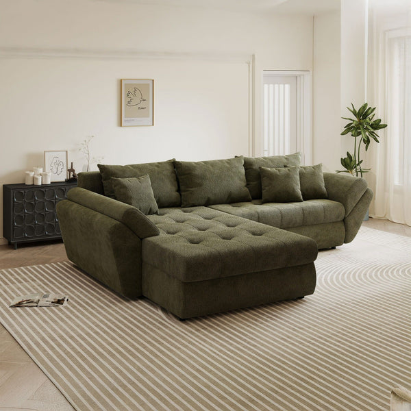Colțar extensibil dumonde cu ladă de depozitare Loana Vibe Olive 270x185 cm