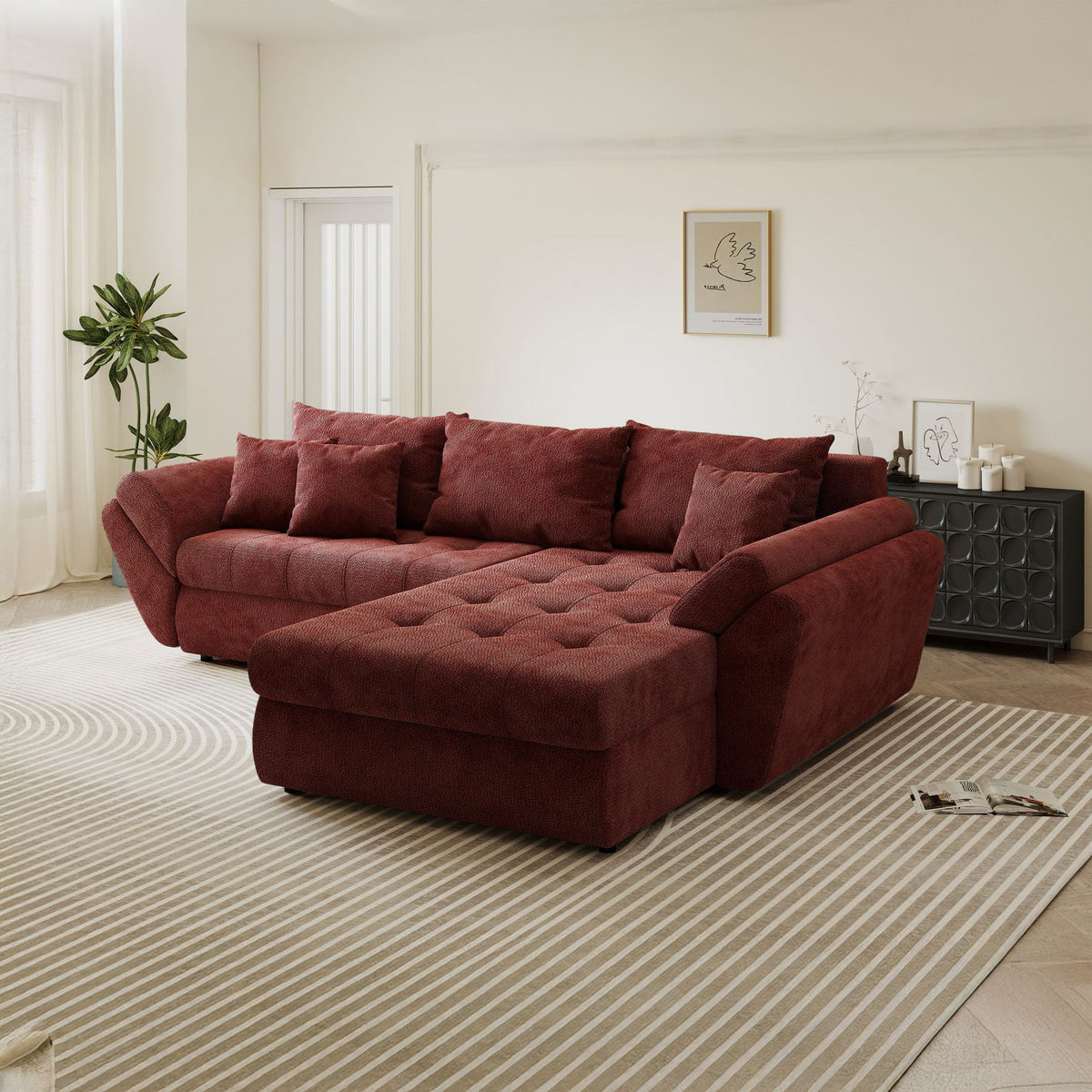 Colțar extensibil dumonde cu ladă de depozitare Loana Vibe Rosu II 270x185 cm
