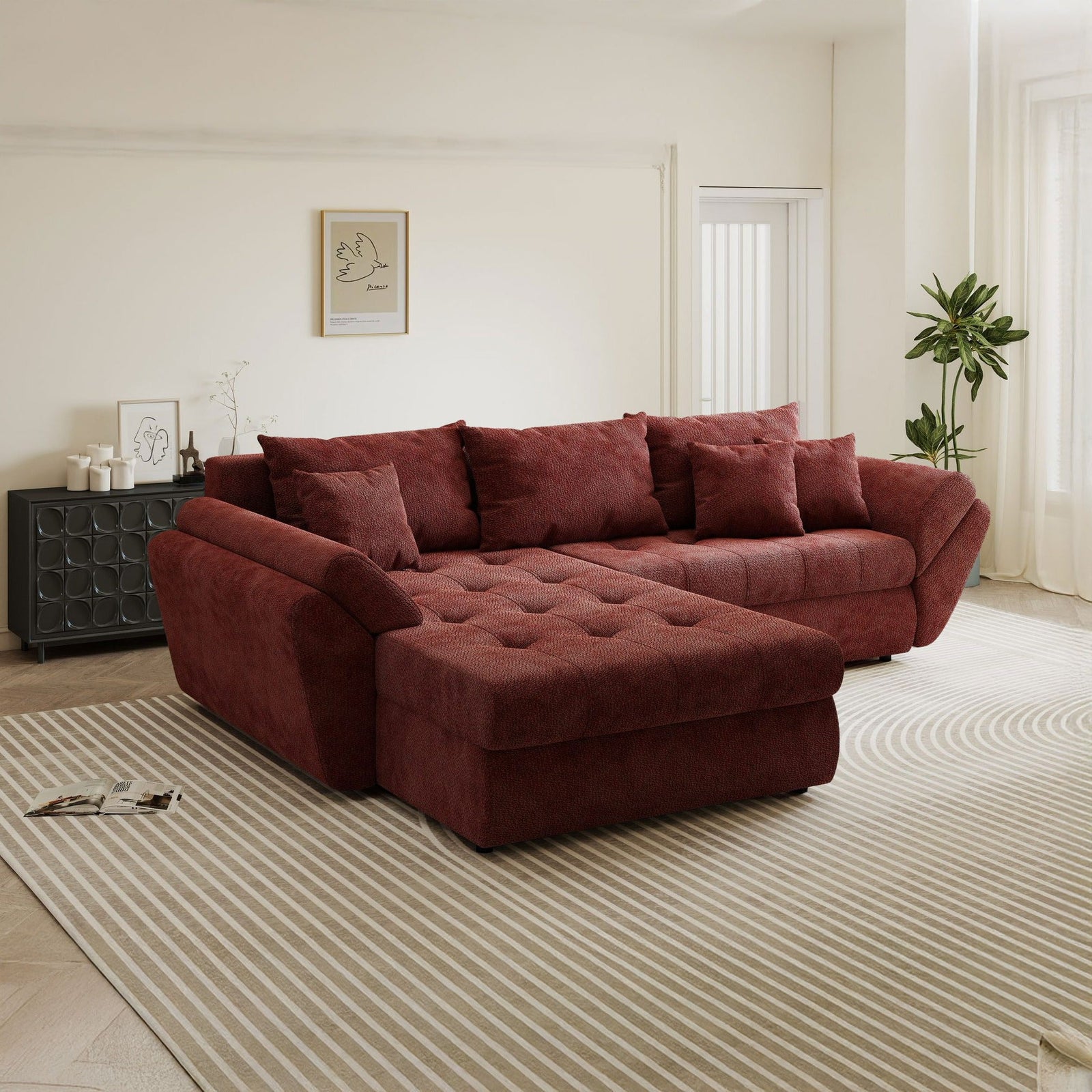 Colțar extensibil dumonde cu ladă de depozitare Loana Vibe Rosu 270x185 cm