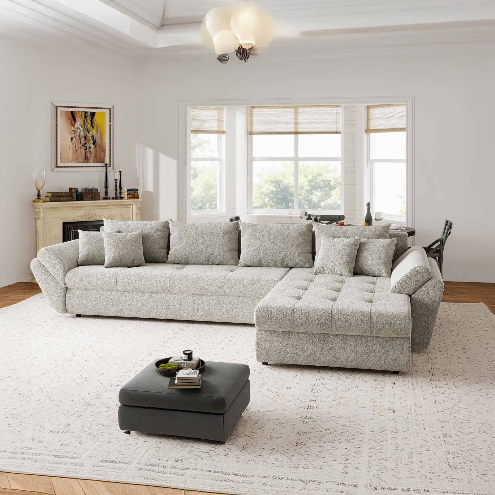Colțar extensibil dumonde cu ladă de depozitare Loana XL Arena Bej 20 II 335x185 cm