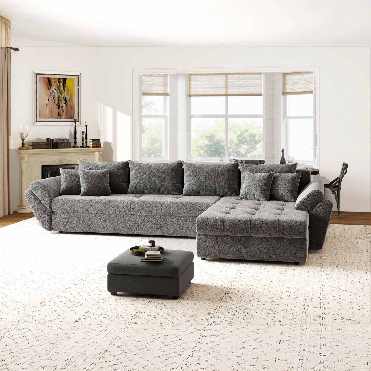 Colțar extensibil dumonde cu ladă de depozitare Loana XL Arena Gri Grafit II 335x185 cm
