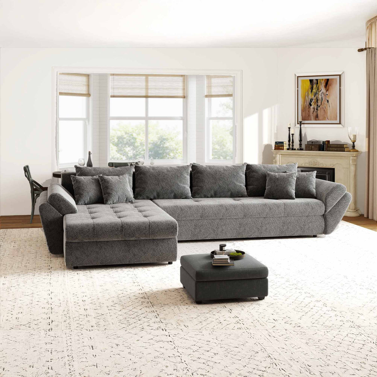 Colțar extensibil dumonde cu ladă de depozitare Loana XL Arena Gri Grafit 335x185 cm