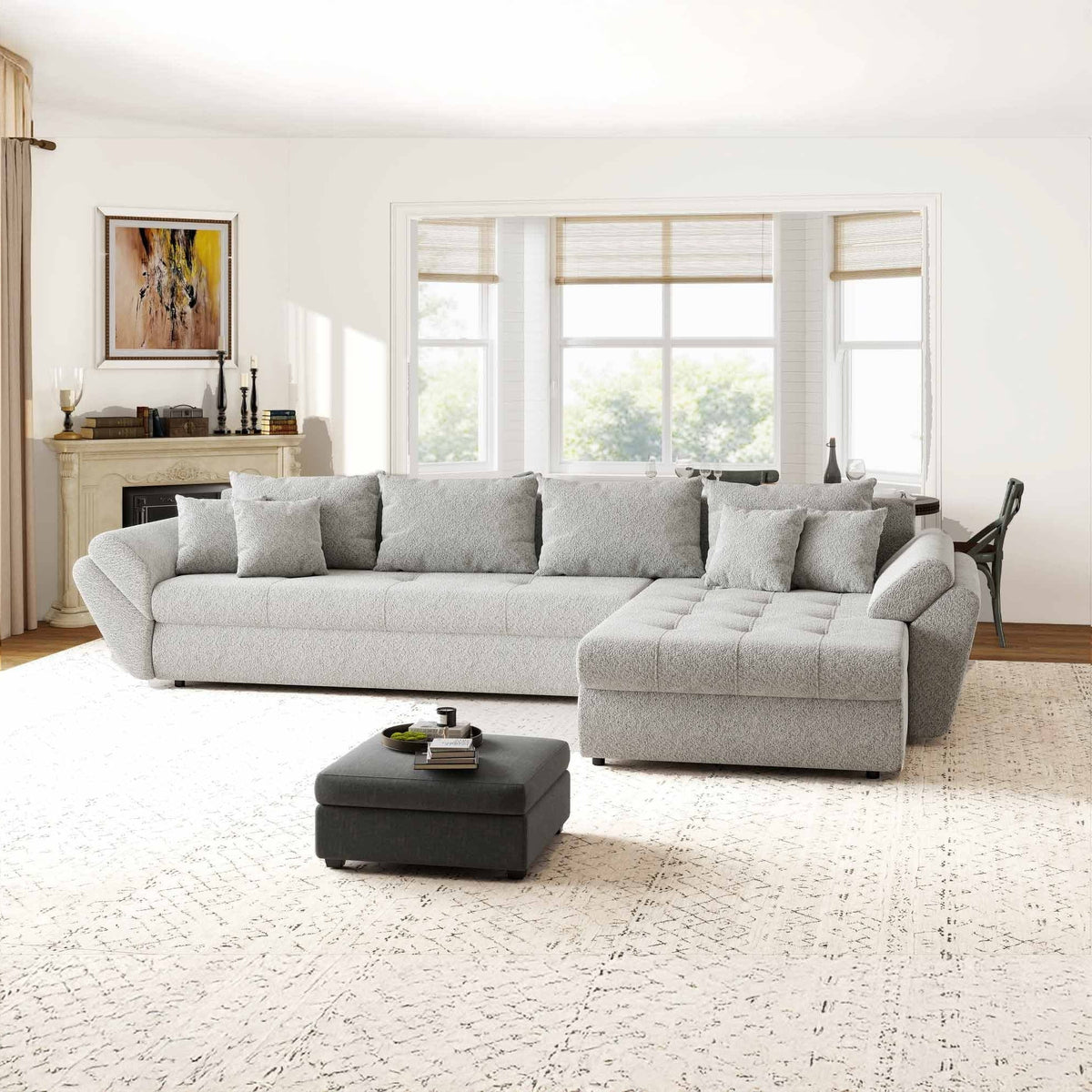 Colțar extensibil dumonde cu ladă de depozitare Loana XL Arena Gri II 335x185 cm