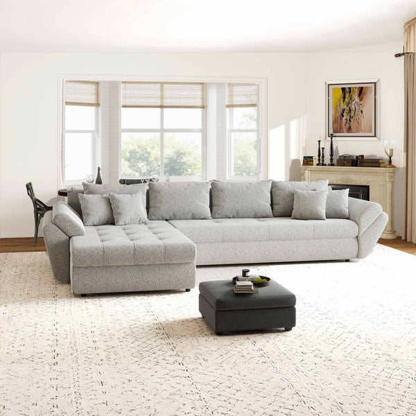 Colțar extensibil dumonde cu ladă de depozitare Loana XL Arena Gri 335x185 cm
