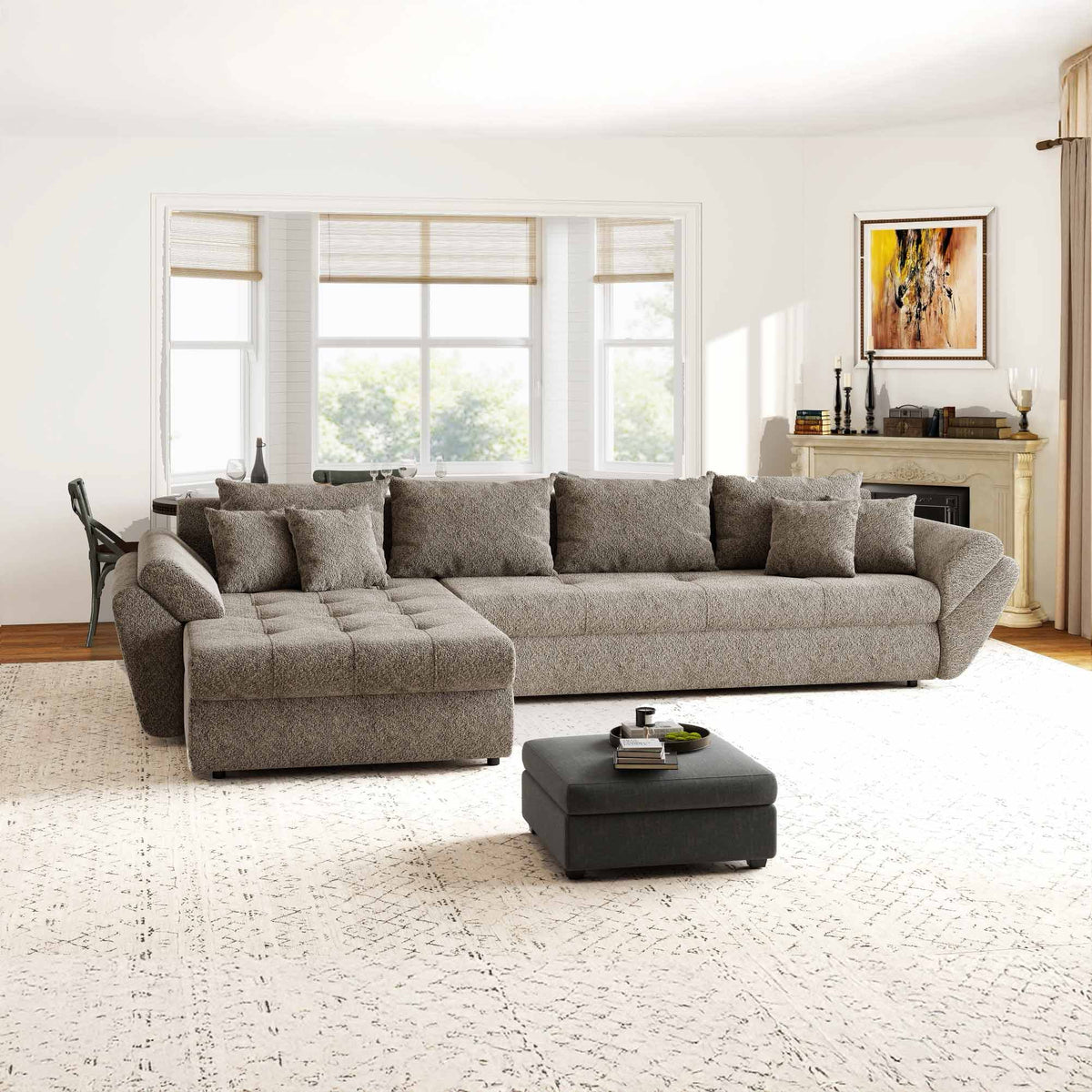 Colțar extensibil dumonde cu ladă de depozitare Loana XL Arena Maro 335x185 cm