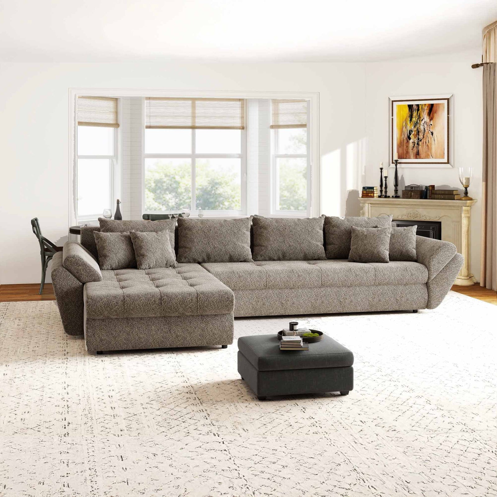 Colțar extensibil dumonde cu ladă de depozitare Loana XL Arena Maro 335x185 cm