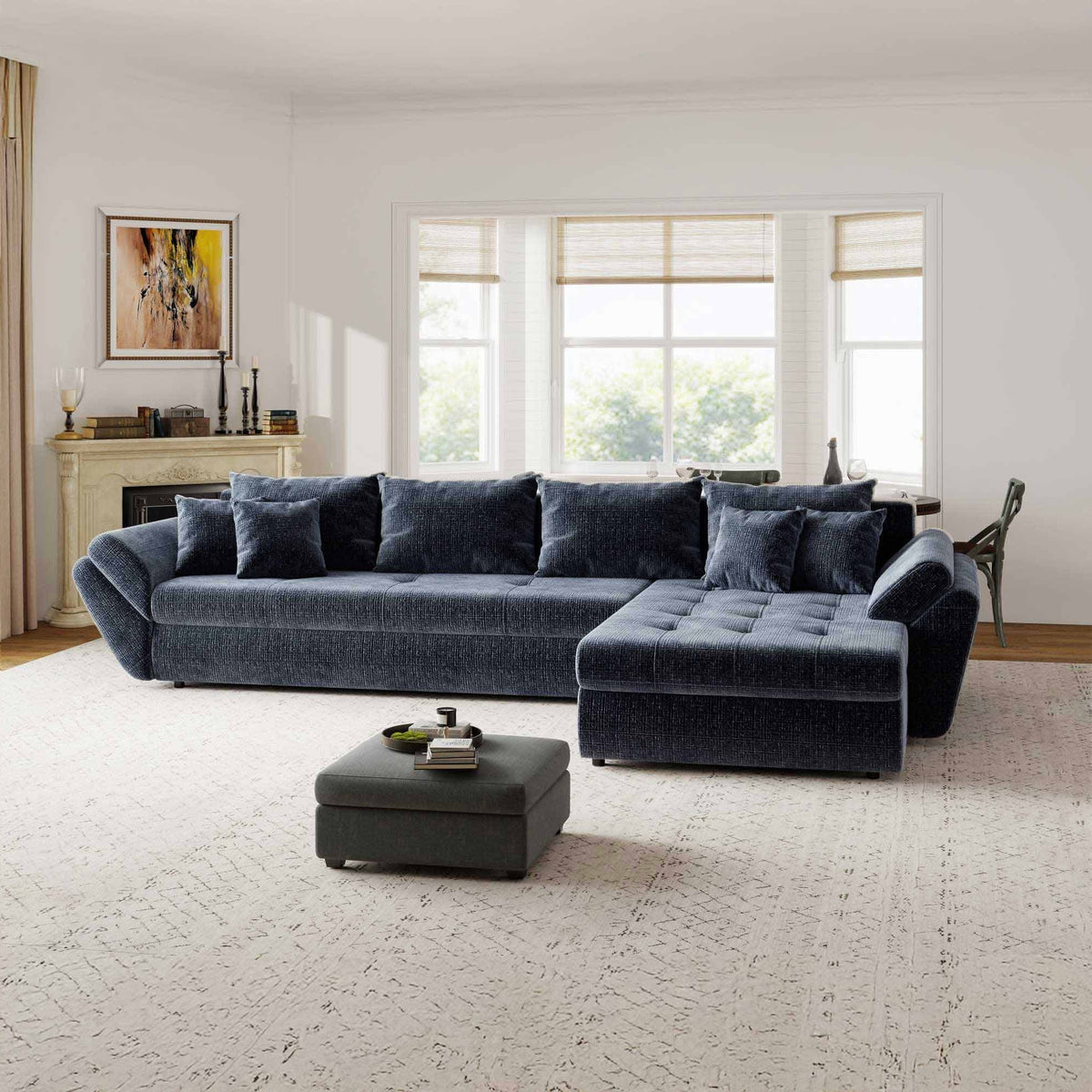 Colțar extensibil dumonde cu ladă de depozitare Loana XL Cremona Albastru II 335x185 cm