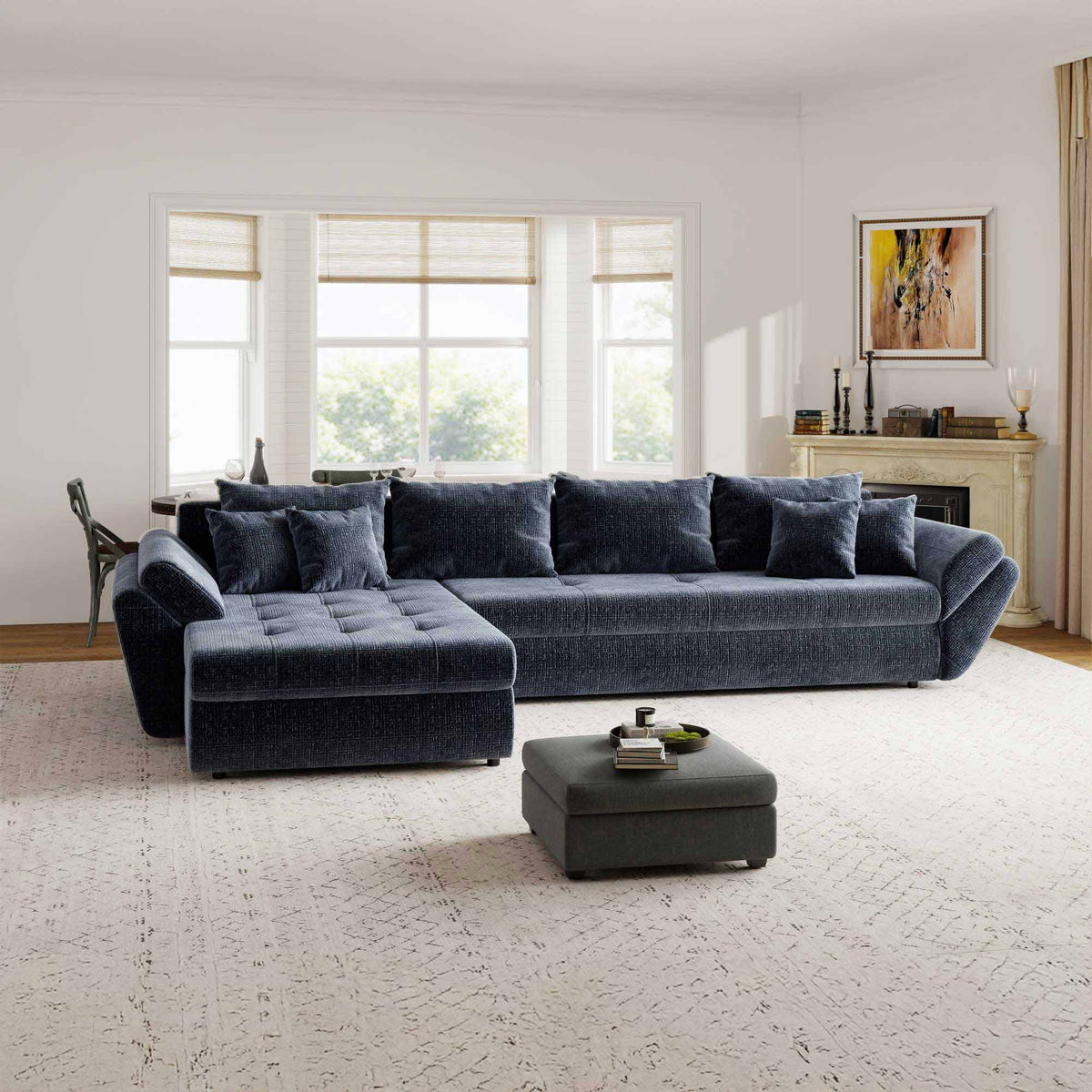 Colțar extensibil dumonde cu ladă de depozitare Loana XL Cremona Albastru 335x185 cm
