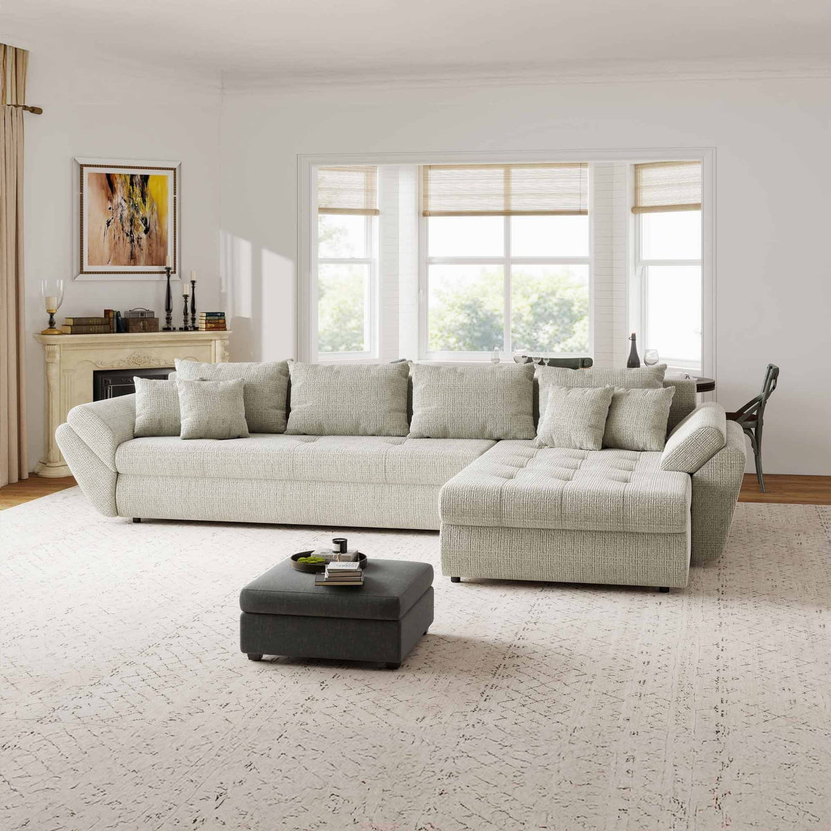 Colțar extensibil dumonde cu ladă de depozitare Loana XL Cremona Bej 04 II 335x185 cm