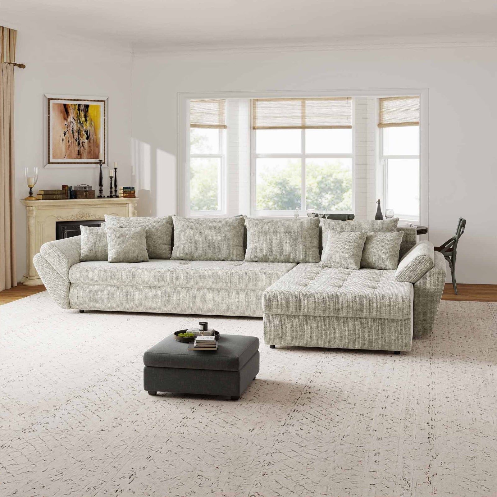 Colțar extensibil dumonde cu ladă de depozitare Loana XL Cremona Bej 04 II 335x185 cm