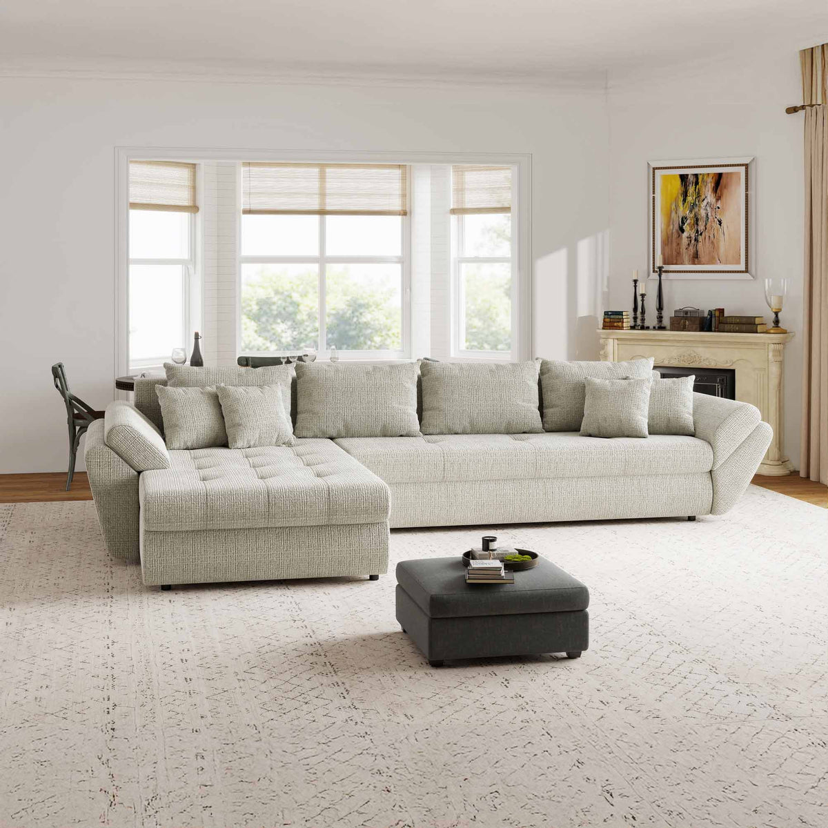 Colțar extensibil dumonde cu ladă de depozitare Loana XL Cremona Bej 04 335x185 cm