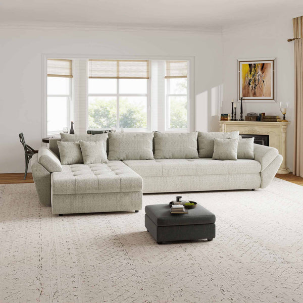Colțar extensibil dumonde cu ladă de depozitare Loana XL Cremona Bej 04 335x185 cm