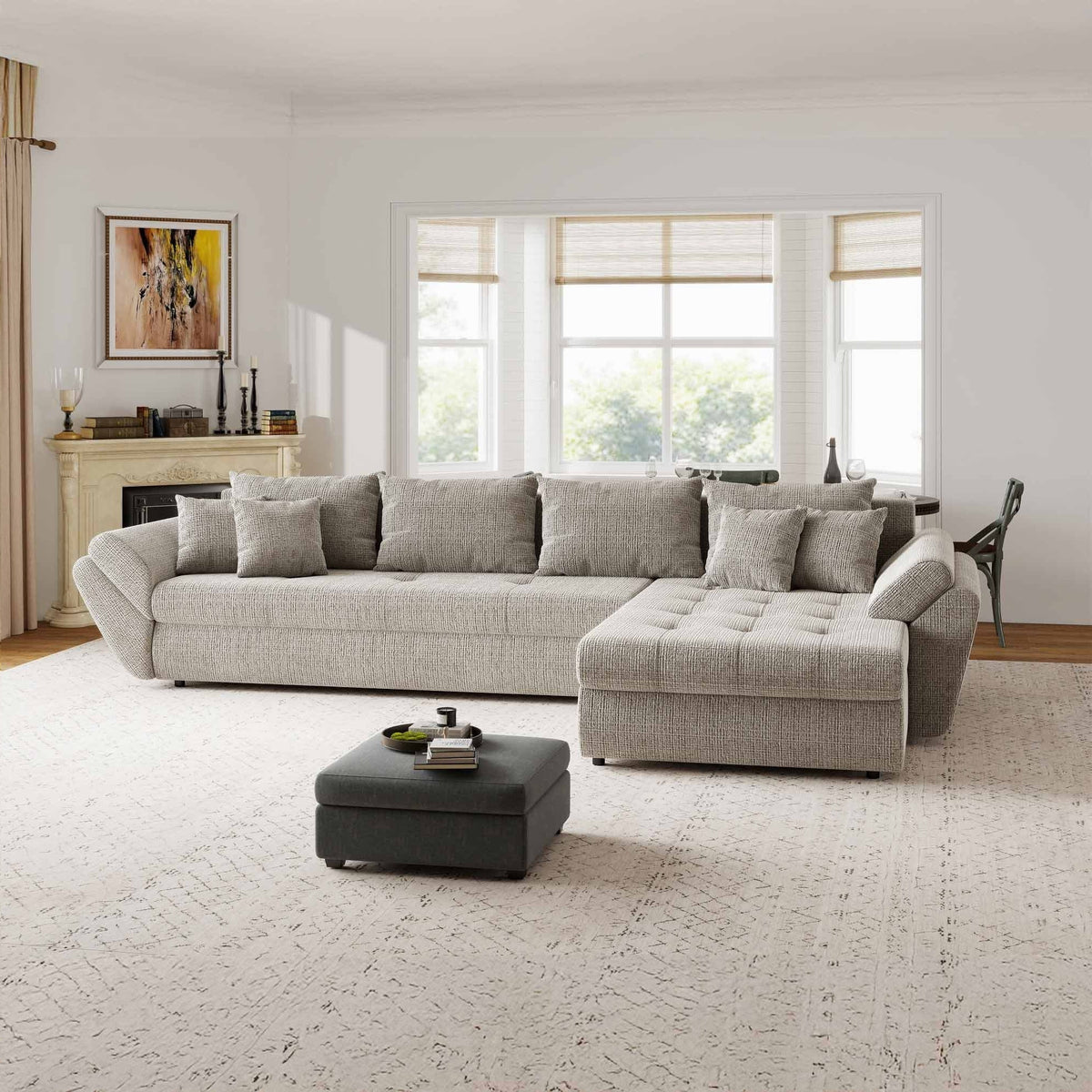 Colțar extensibil dumonde cu ladă de depozitare Loana XL Cremona Bej 14 II 335x185 cm