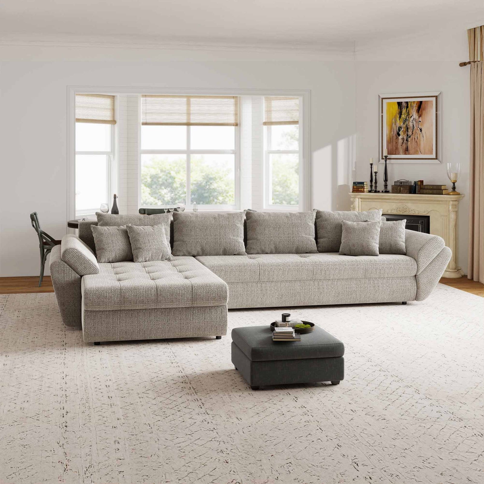 Colțar extensibil dumonde cu ladă de depozitare Loana XL Cremona Bej 14 335x185 cm