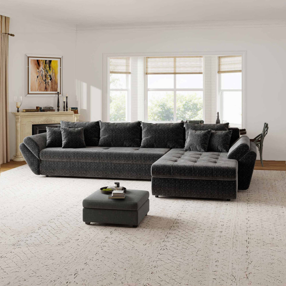 Colțar extensibil dumonde cu ladă de depozitare Loana XL Cremona Gri Antracit II 335x185 cm