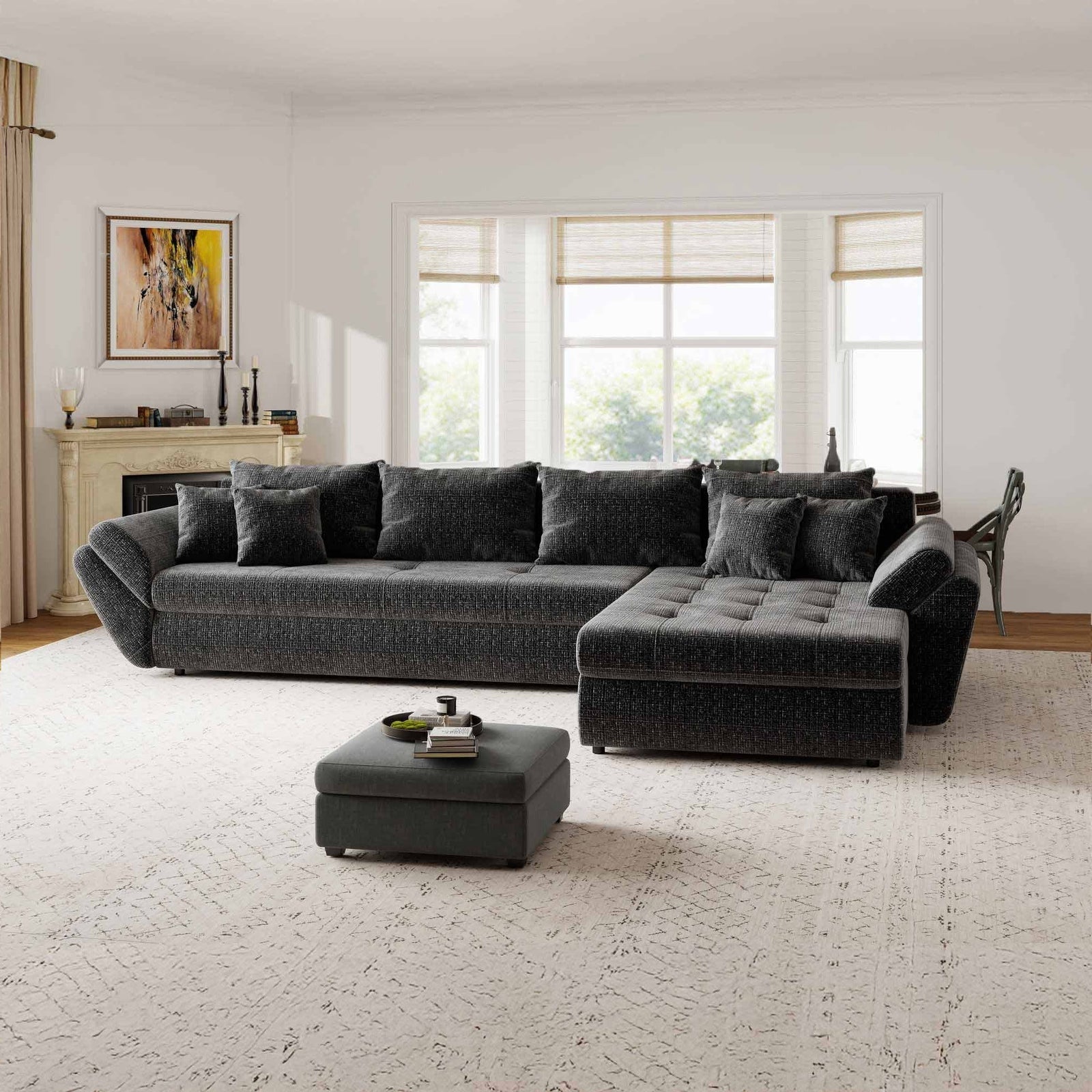 Colțar extensibil dumonde cu ladă de depozitare Loana XL Cremona Gri Antracit II 335x185 cm