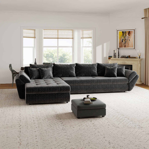 Colțar extensibil dumonde cu ladă de depozitare Loana XL Cremona Gri Antracit 335x185 cm
