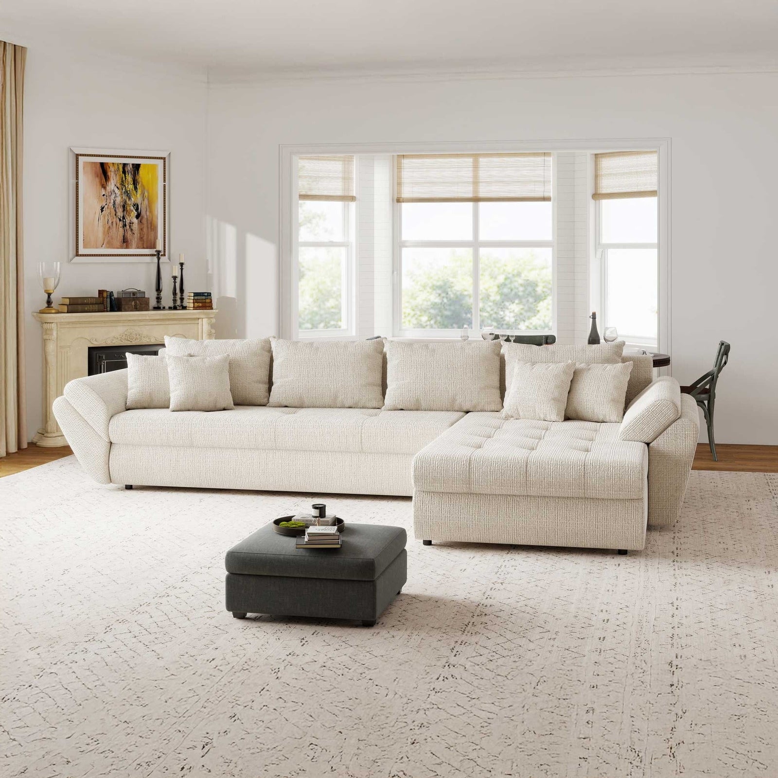 Colțar extensibil dumonde cu ladă de depozitare Loana XL Cremona Gri Deschis II 335x185 cm